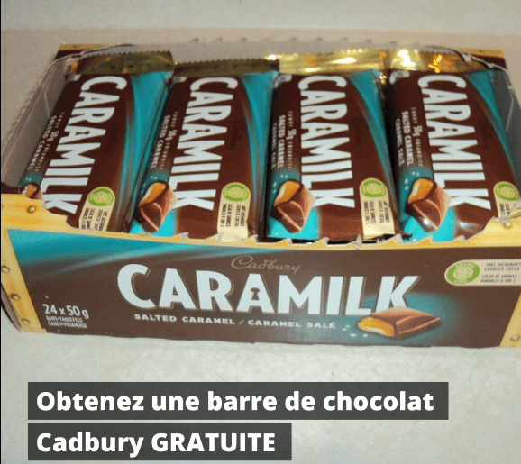 Recevez des Echantillons gratuits des barres de chocolat au caramel salé Cadbury (50g)