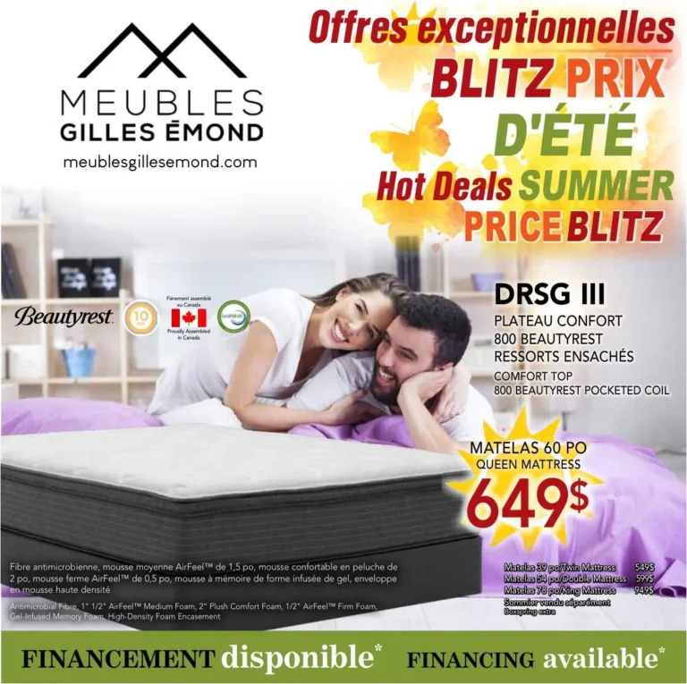 Page 1 de la circulaire Meubles Gilles Émond Matelas