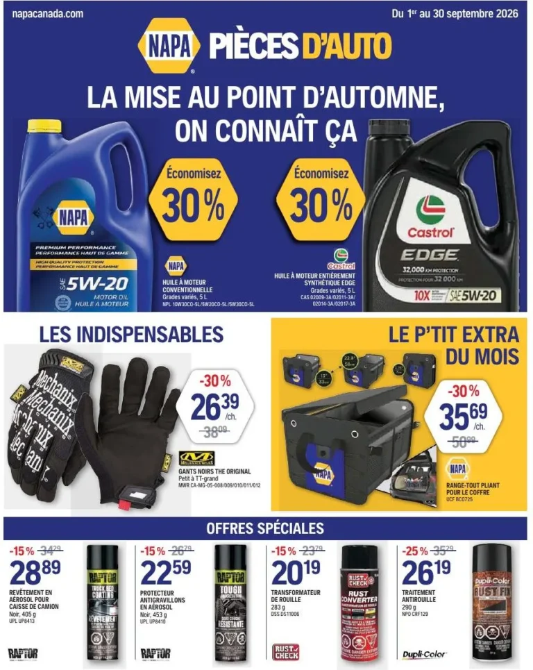 Page 1 de la circulaire NAPA Pièces D’Autos