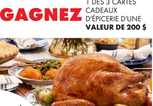 Concours Canadian Turkey: Gagnez 3 cartes cadeaux d’épicerie de 200$