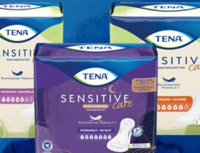 Essaye gratuitement : Recevez un kit d’échantillons Tena Sensitive Care avec Sampler!