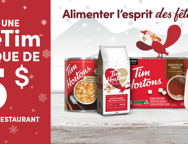 Recevez gratuitement une carte-cadeau Tim Hortons d&rsquo;une valeur de 15 $ !