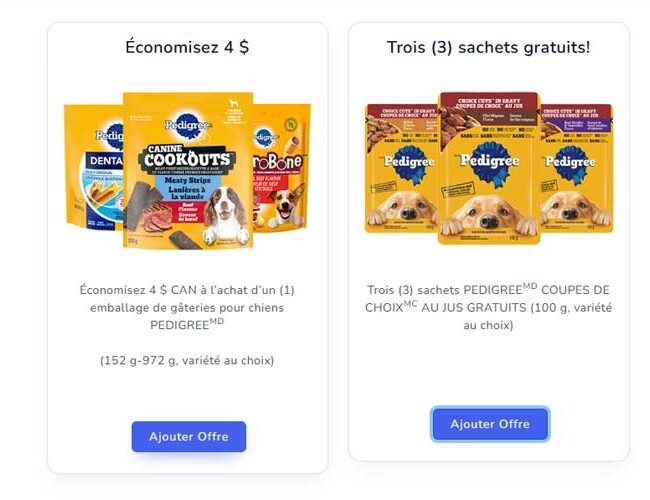 Obtenez 3 sachets gratuits de nourriture Pedigree pour chien